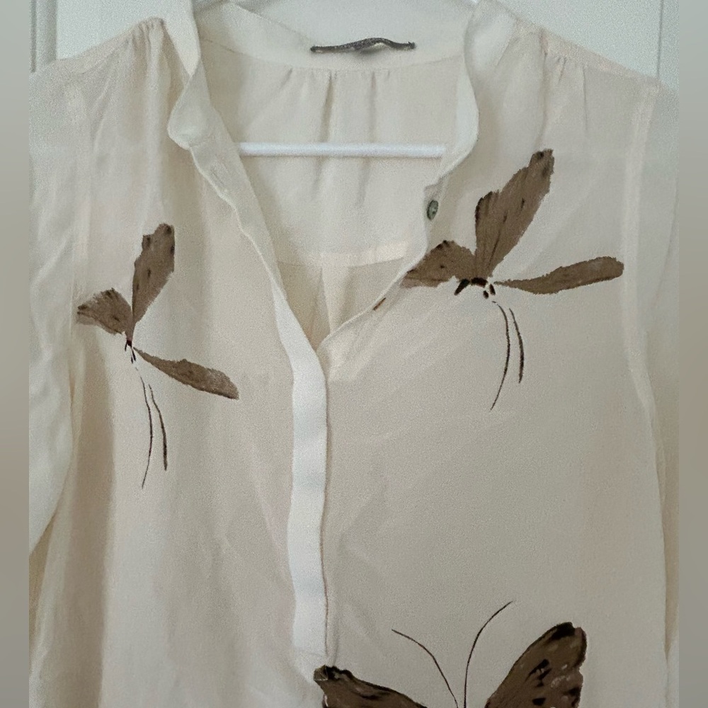 Women's Silk Cream Butterfly Blouse - Picture 2 of 5